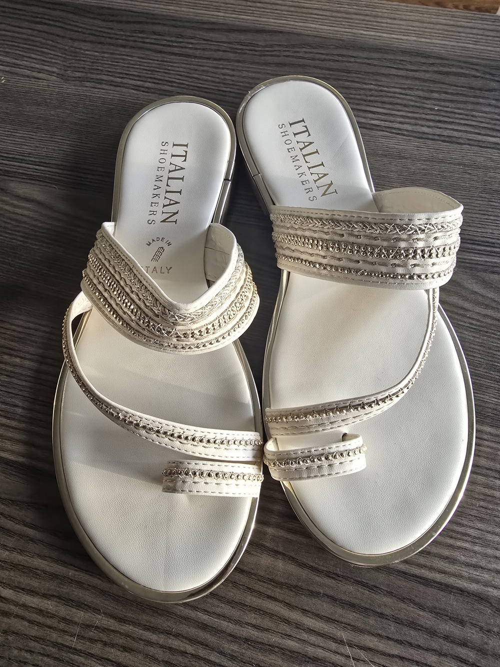 Italian Shoemakers Cream Leather Braided Strap Slide Sandals